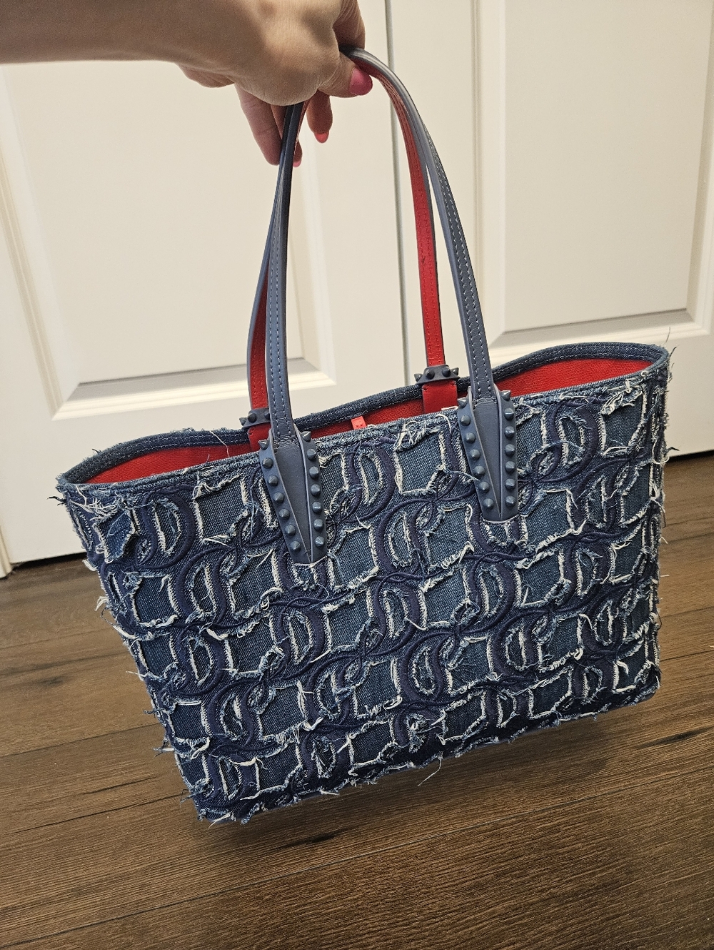 NWT Christian Louboutin Toile Denim Brode Tote With Detachable Pouch + Dustbag - Picture 14 of 15